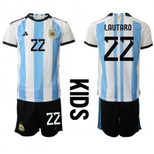 Argentina Lautaro Martinez #22 Hjemmedraktsett Barn VM 2022 Kortermet (+ korte bukser)